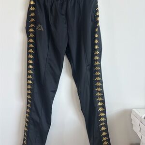 Kappa Men's Black Joggers with Gold Logo Stripes